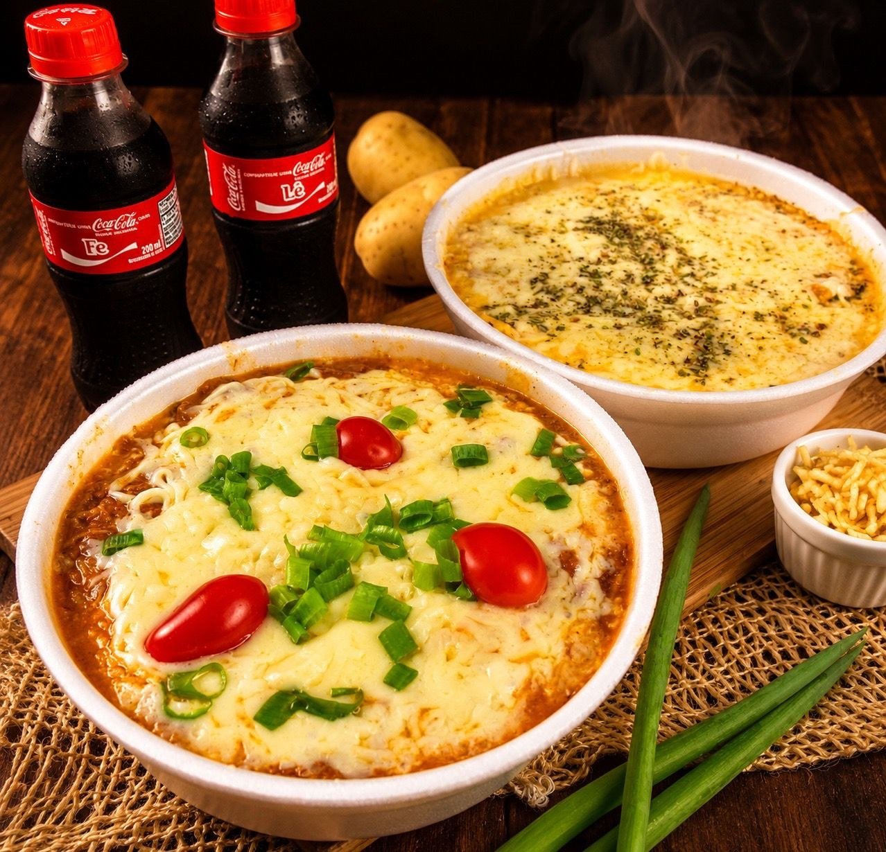 Produtos reais da operação de delivery de batata recheada